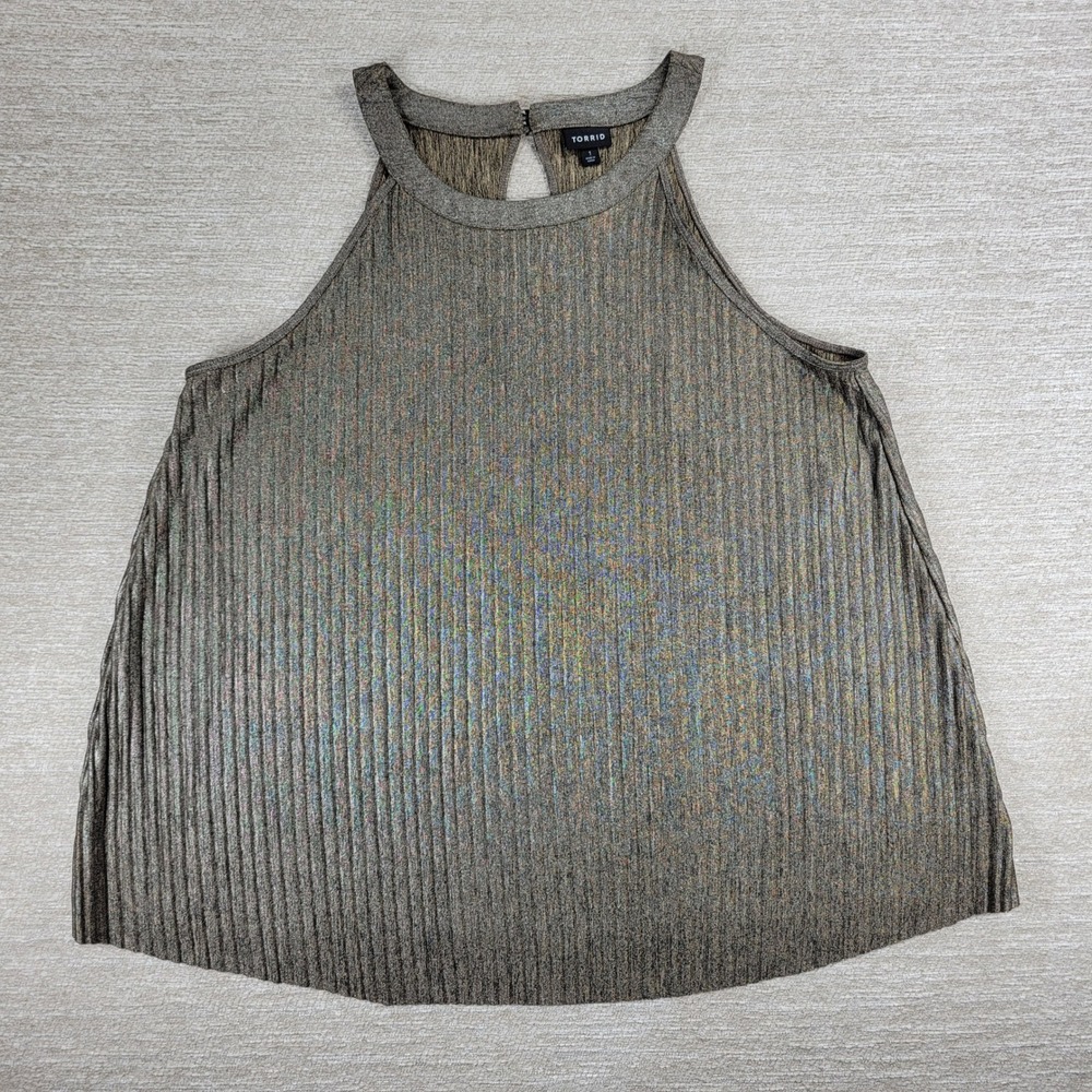 Torrid Halter Tank Top 1 XL Gold Metallic Shimmer Pleated Glam Night Out Party